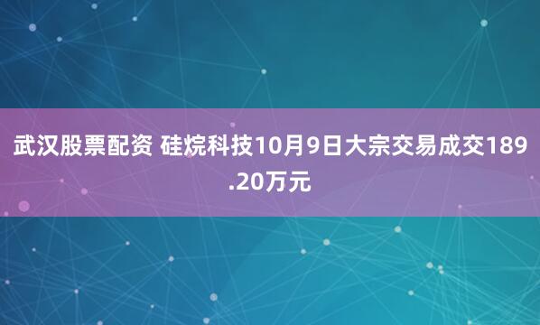 武汉股票配资 硅烷科技10月9日大宗交易成交189.20万元
